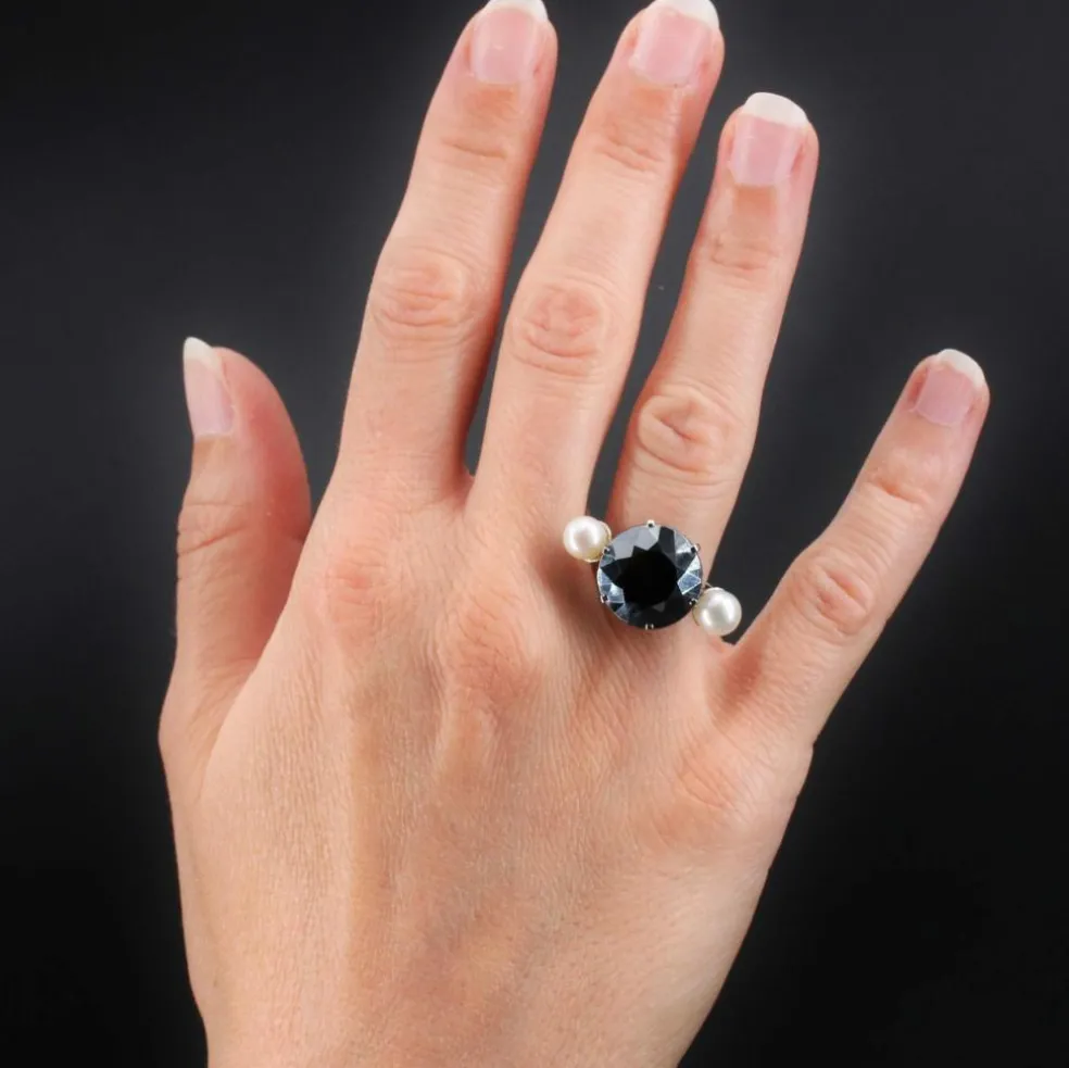 Bague de cocktail hématite et perles