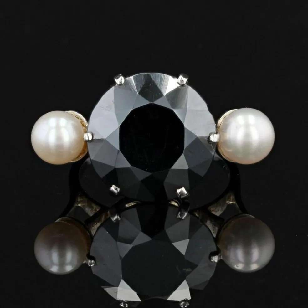 Bague de cocktail hématite et perles