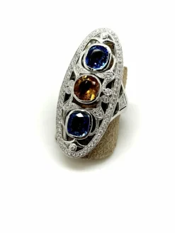 Bague de créateur Marquise saphirs diamants