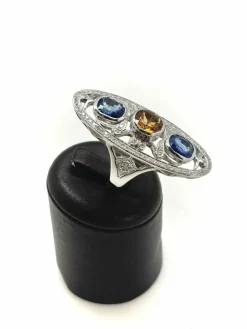Bague de créateur Marquise saphirs diamants