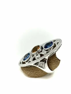 Bague de créateur Marquise saphirs diamants