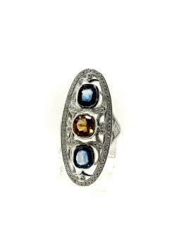 Bague de créateur Marquise saphirs diamants