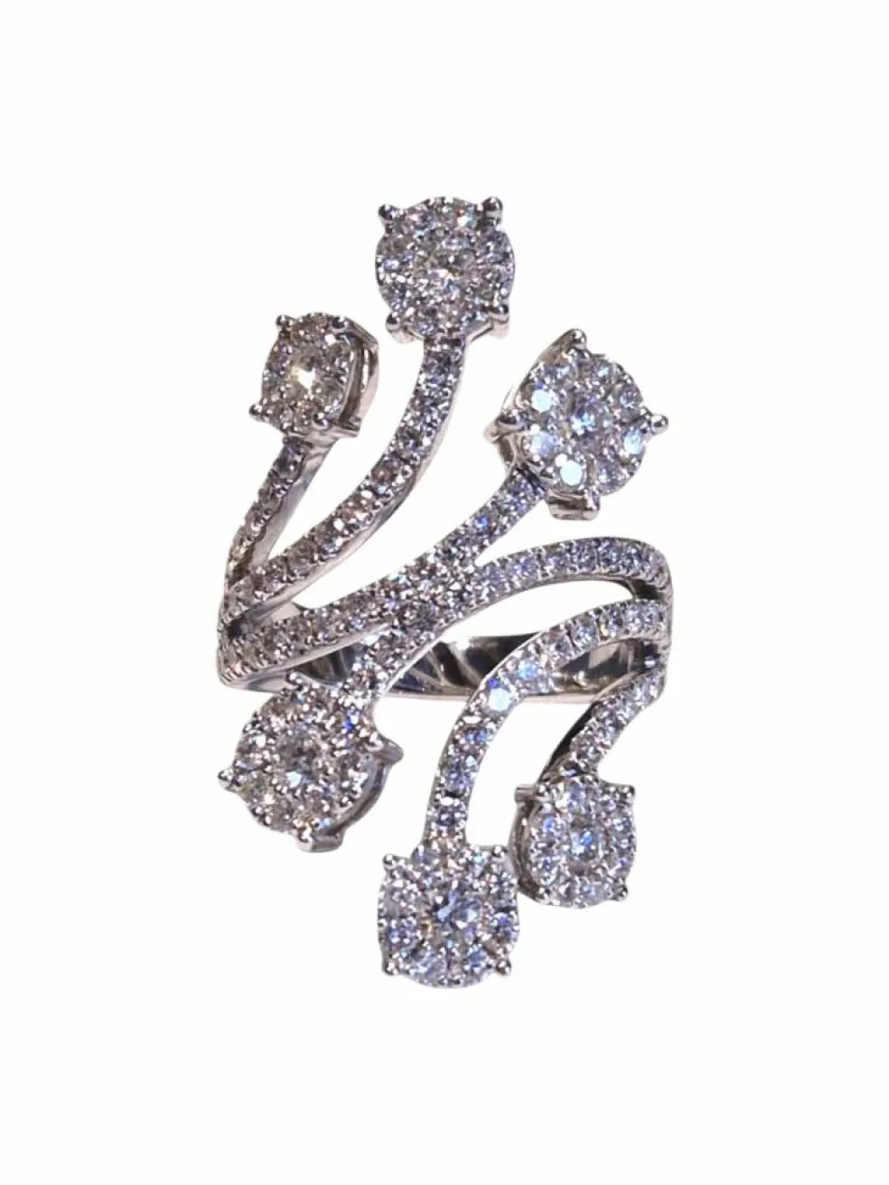 Bague de déclaration en or blanc 18 carats avec diamants