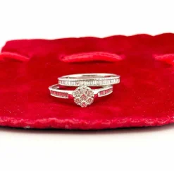 Bague de fiançailles + alliance en or et diamants