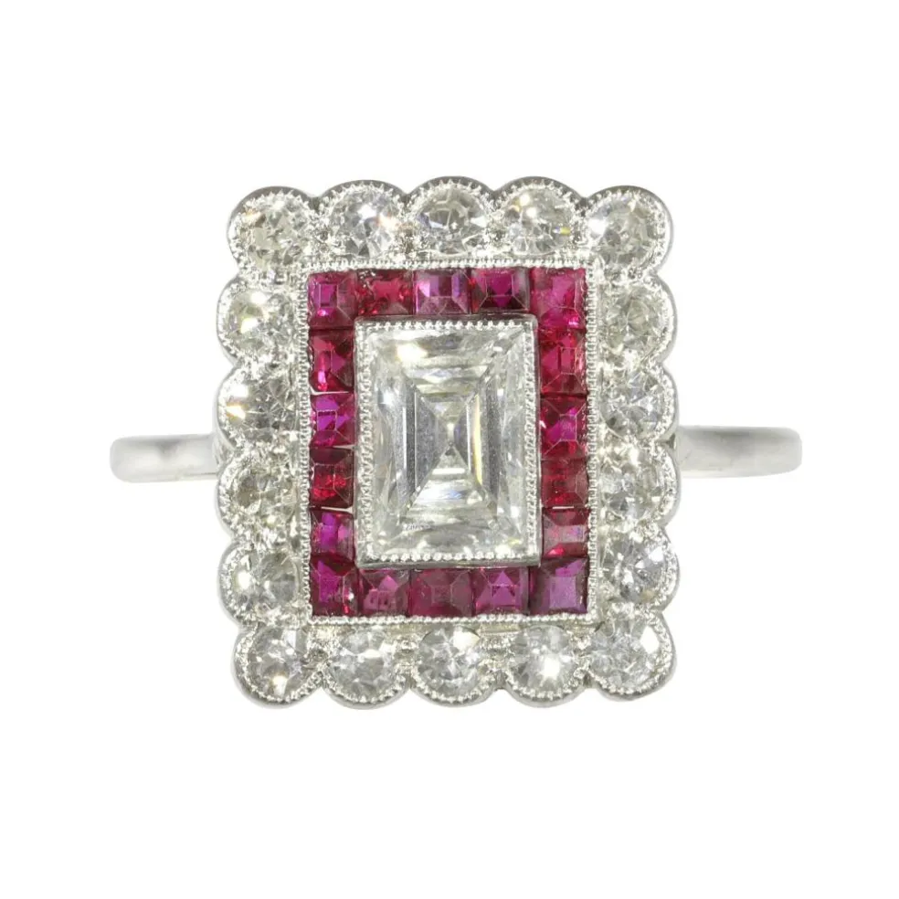 Bague de fiançailles Art Déco diamant rubis