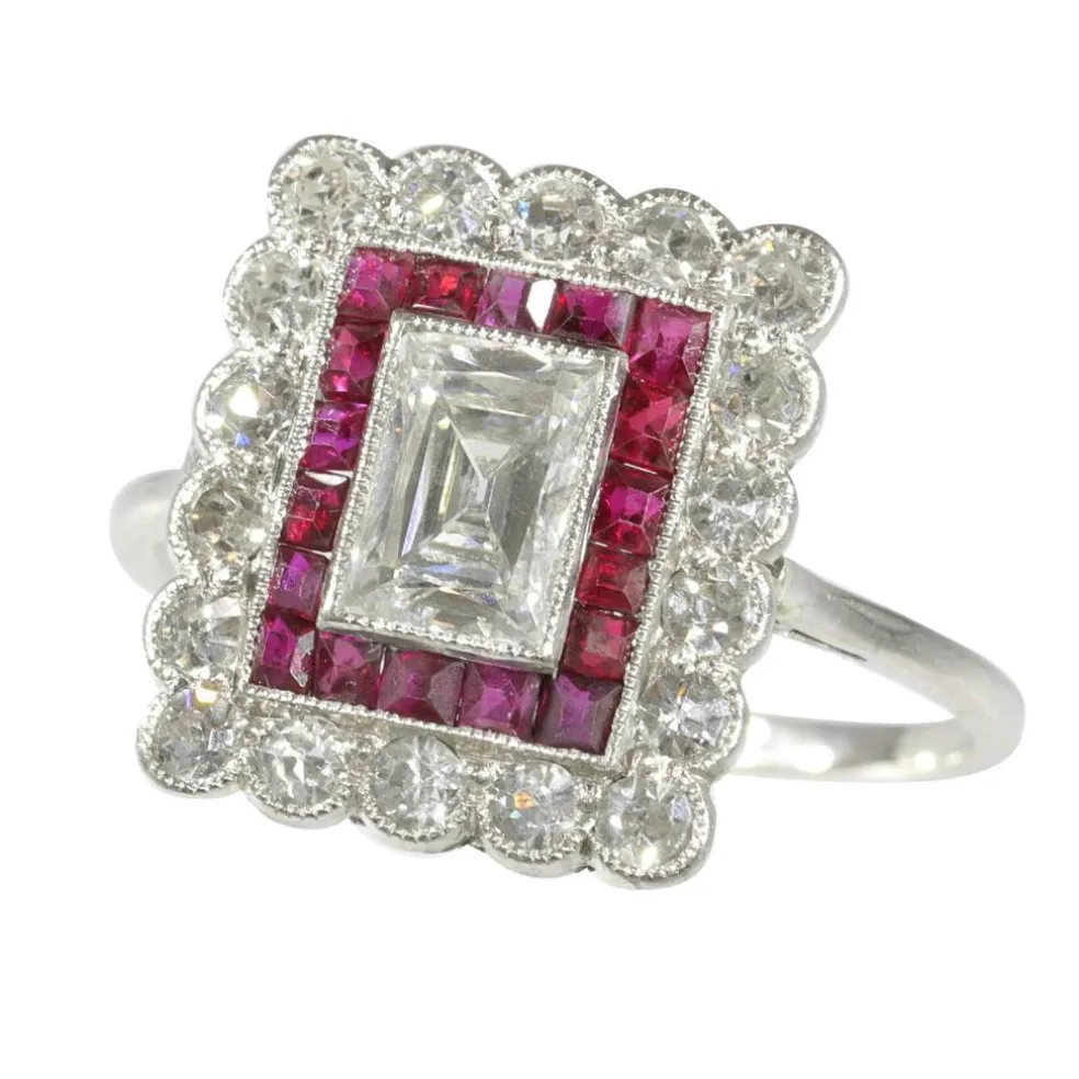 Bague de fiançailles Art Déco diamant rubis