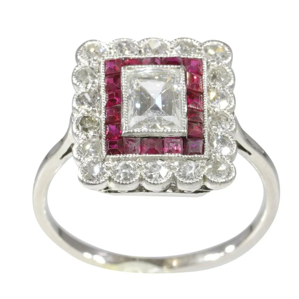 Bague de fiançailles Art Déco diamant rubis
