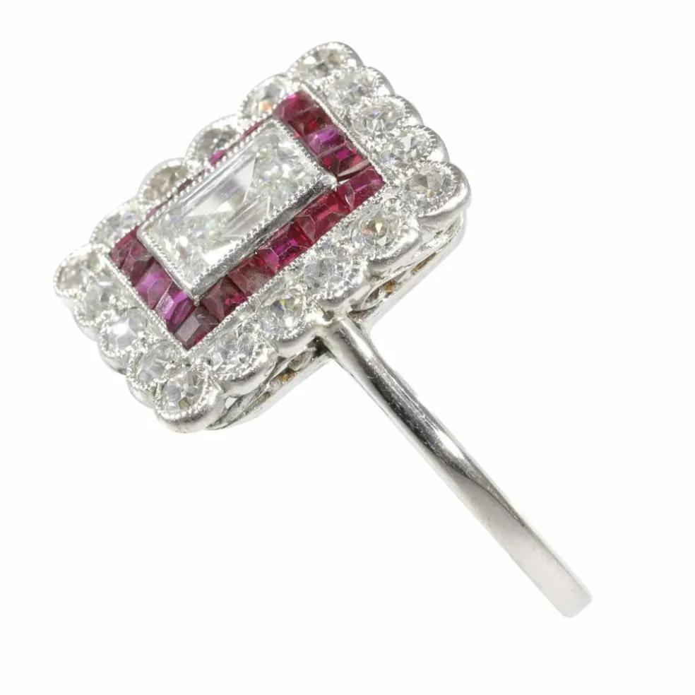 Bague de fiançailles Art Déco diamant rubis