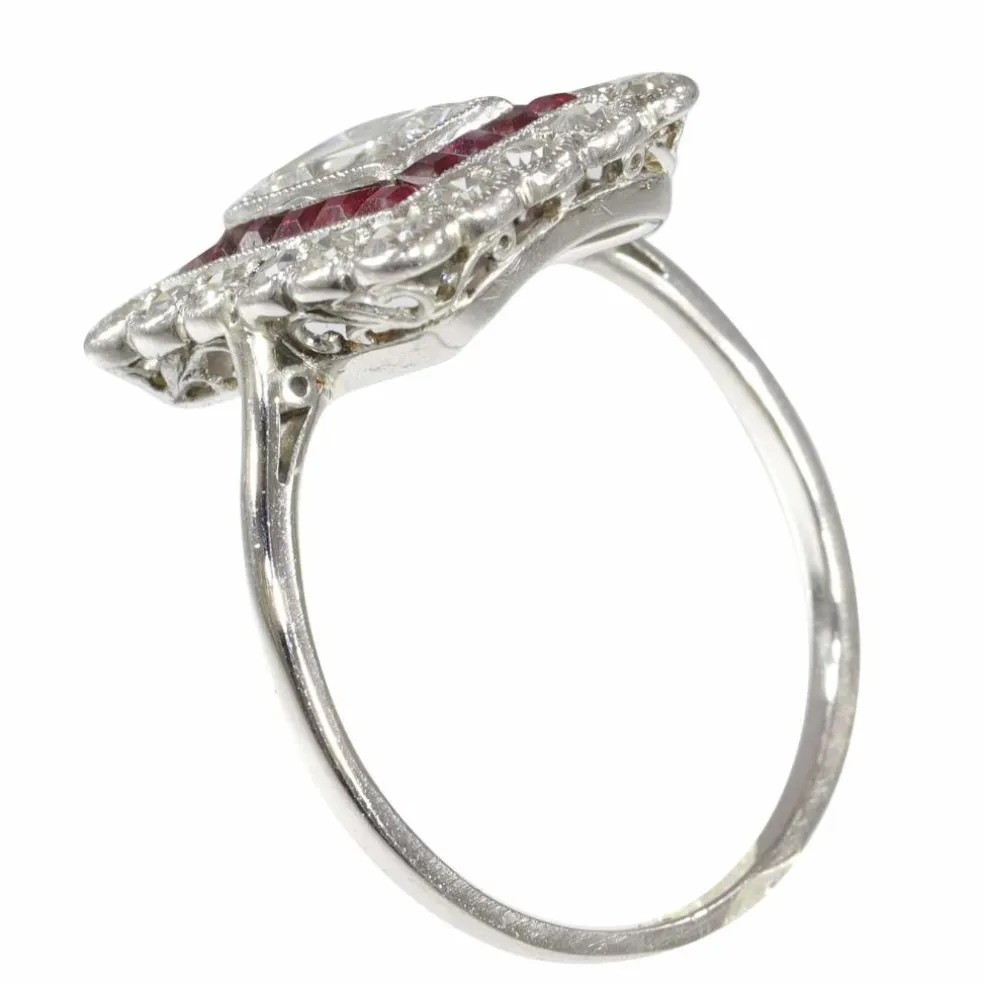 Bague de fiançailles Art Déco diamant rubis
