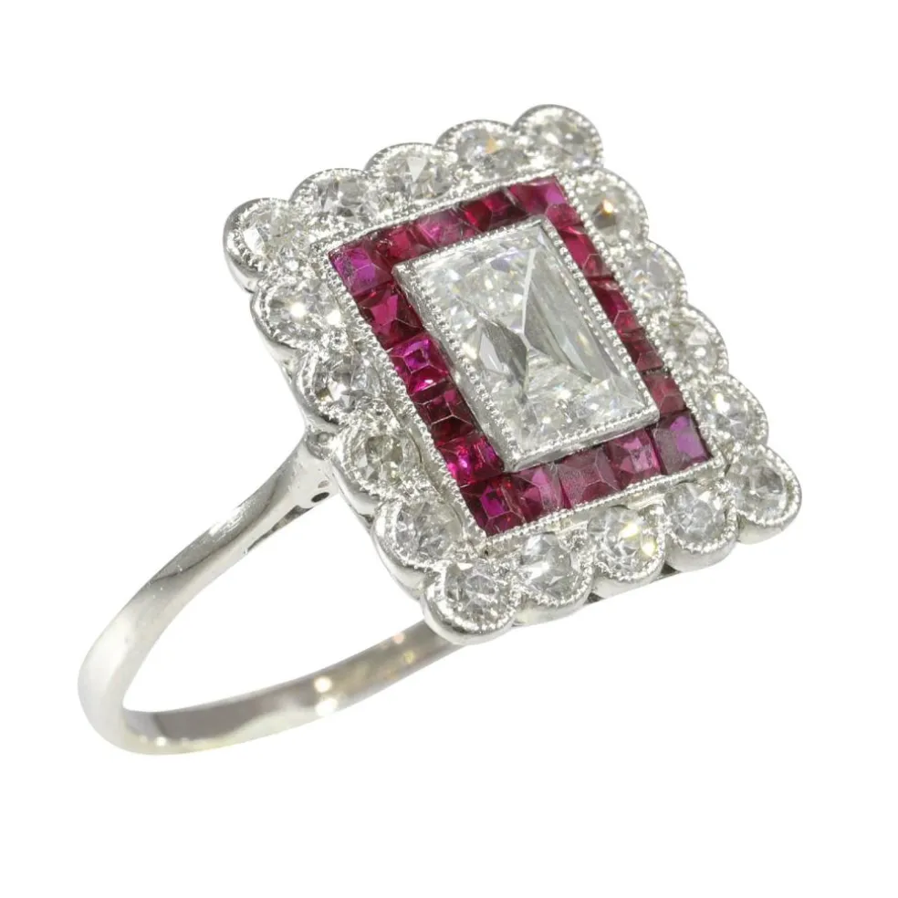 Bague de fiançailles Art Déco diamant rubis