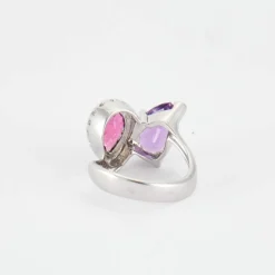 Bague de fiançailles diamants tourmaline et améthyste