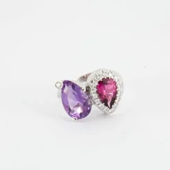 Bague de fiançailles diamants tourmaline et améthyste