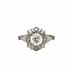 Bague de fiançailles en filigrane avec plaque de diamant Art Déco
