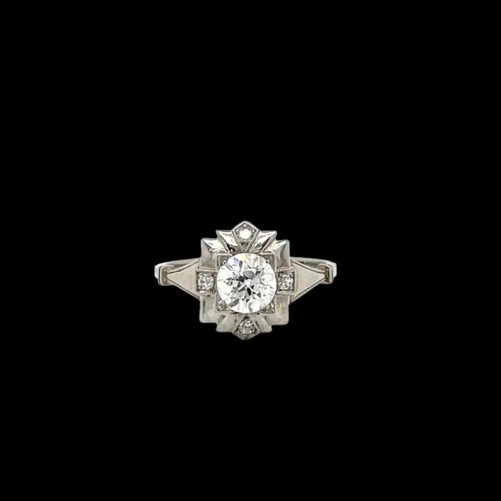 Bague de fiançailles en filigrane avec plaque de diamant Art Déco