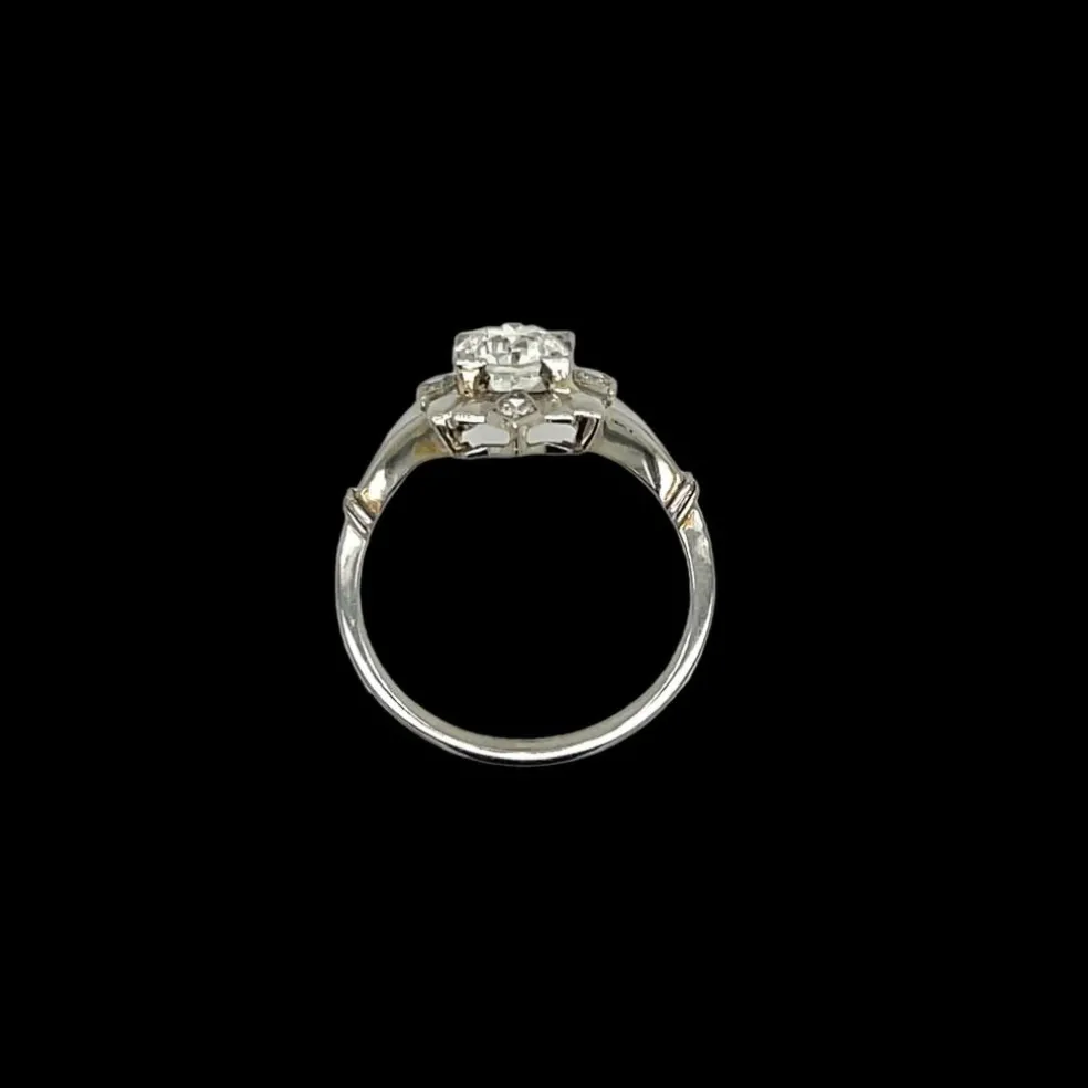 Bague de fiançailles en filigrane avec plaque de diamant Art Déco