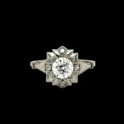 Bague de fiançailles en filigrane avec plaque de diamant Art Déco