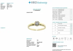 Bague de fiançailles en or jaune certifiée HRD avec diamant