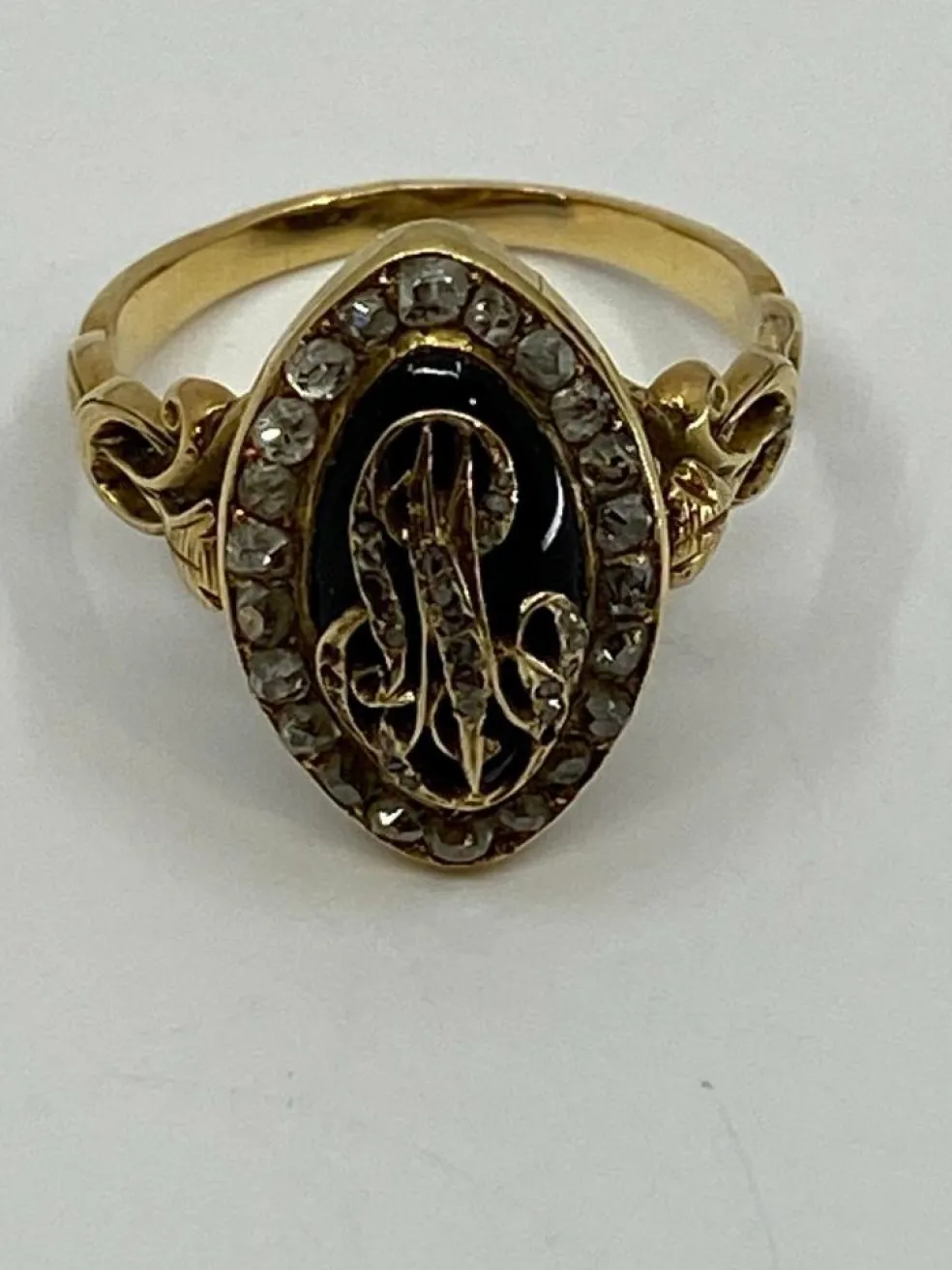 Bague de fiançailles émail bleu et diamants