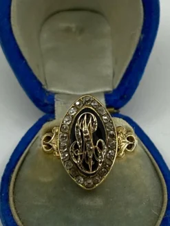 Bague de fiançailles émail bleu et diamants