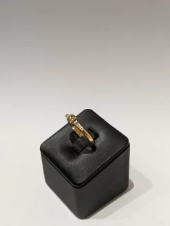 Bague de fiançailles or jaune, diamant cognac et diamants trapèzes