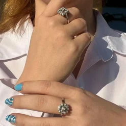 Bague de fiançailles Vintage or gris diamants