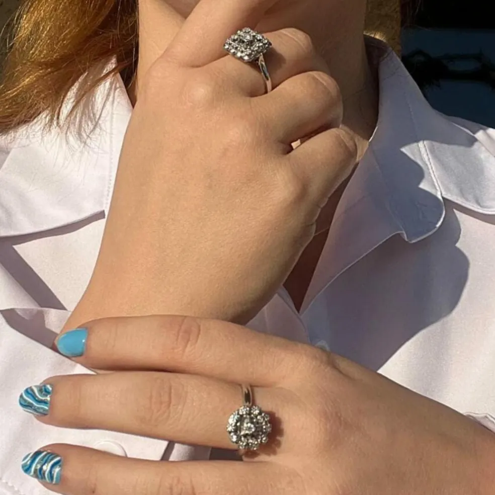 Bague de fiançailles Vintage or gris diamants