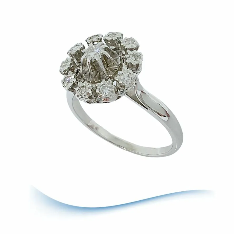 Bague de fiançailles Vintage or gris diamants