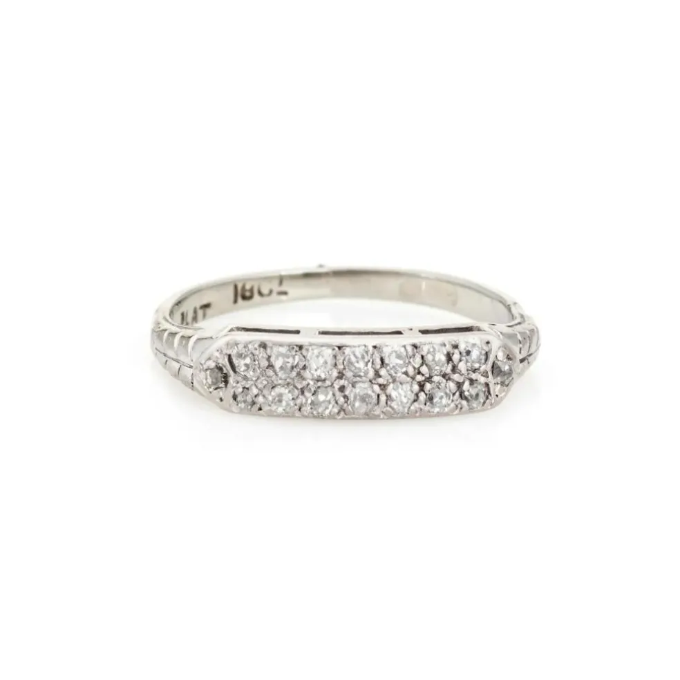 Bague de mariage Art déco vintage à deux rangs de diamants, or blanc 18 carats, taille 6