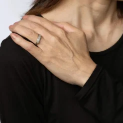 Bague de mariage Art déco vintage à deux rangs de diamants, or blanc 18 carats, taille 6