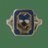 Bague de mariage régionale XIXe pensée émail or rose