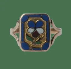 Bague de mariage régionale XIXe pensée émail or rose