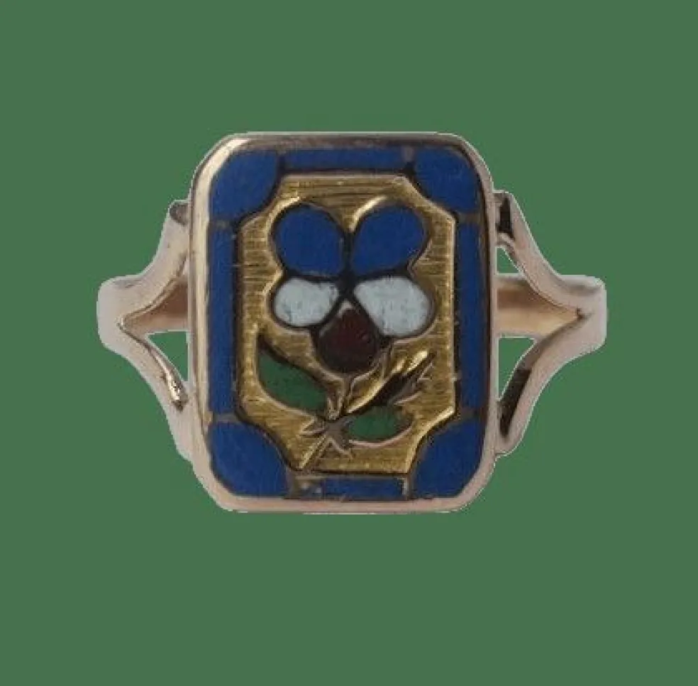 Bague de mariage régionale XIXe pensée émail or rose