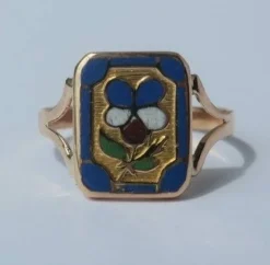 Bague de mariage régionale XIXe pensée émail or rose
