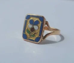 Bague de mariage régionale XIXe pensée émail or rose