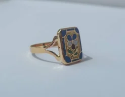 Bague de mariage régionale XIXe pensée émail or rose