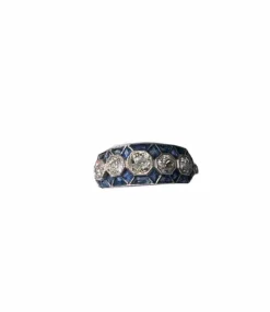 Bague de style Art Déco en platine avec diamants et saphirs