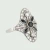 Bague de style Art déco en or 18 carats avec diamants et saphirs