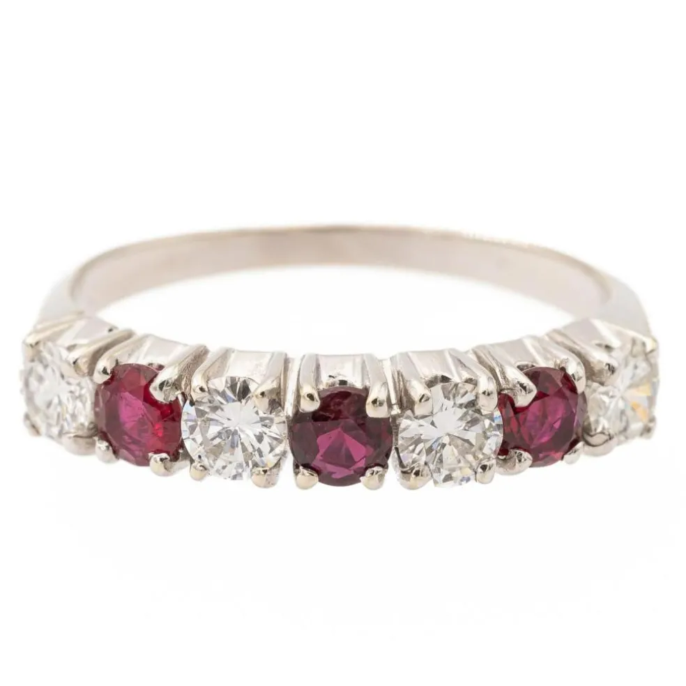 Bague demi alliance Or blanc Rubis