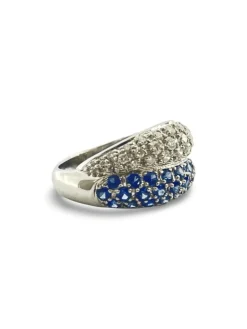 Bague Demi-alliance or blanc saphirs et diamants