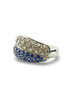 Bague Demi-alliance or blanc saphirs et diamants