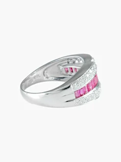 Bague demi-jonc rubis baguette rails or blanc