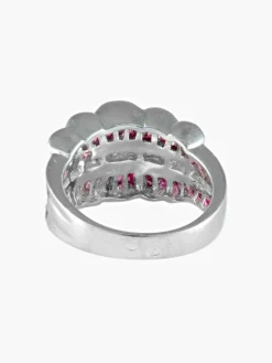 Bague dentelles rubis baguette diamants or blanc