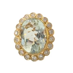 Bague design Art Déco contemporaine en or jaune, diamants et aigue-marine