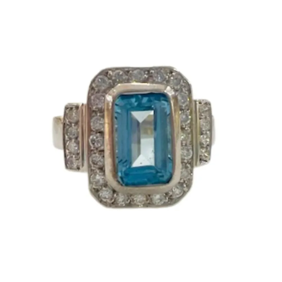 Bague design Art Déco contemporain avec diamants et topaze