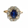 Bague design Art Déco époque 1935 en or 18 kt avec diamants et saphir naturel 1 ct