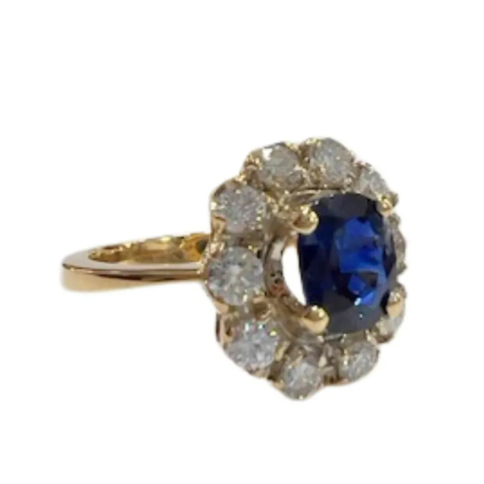 Bague design Art Déco époque 1935 en or 18 kt avec diamants et saphir naturel 1 ct