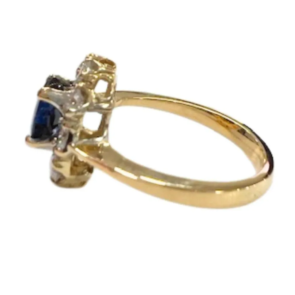Bague design Art Déco époque 1935 en or 18 kt avec diamants et saphir naturel 1 ct