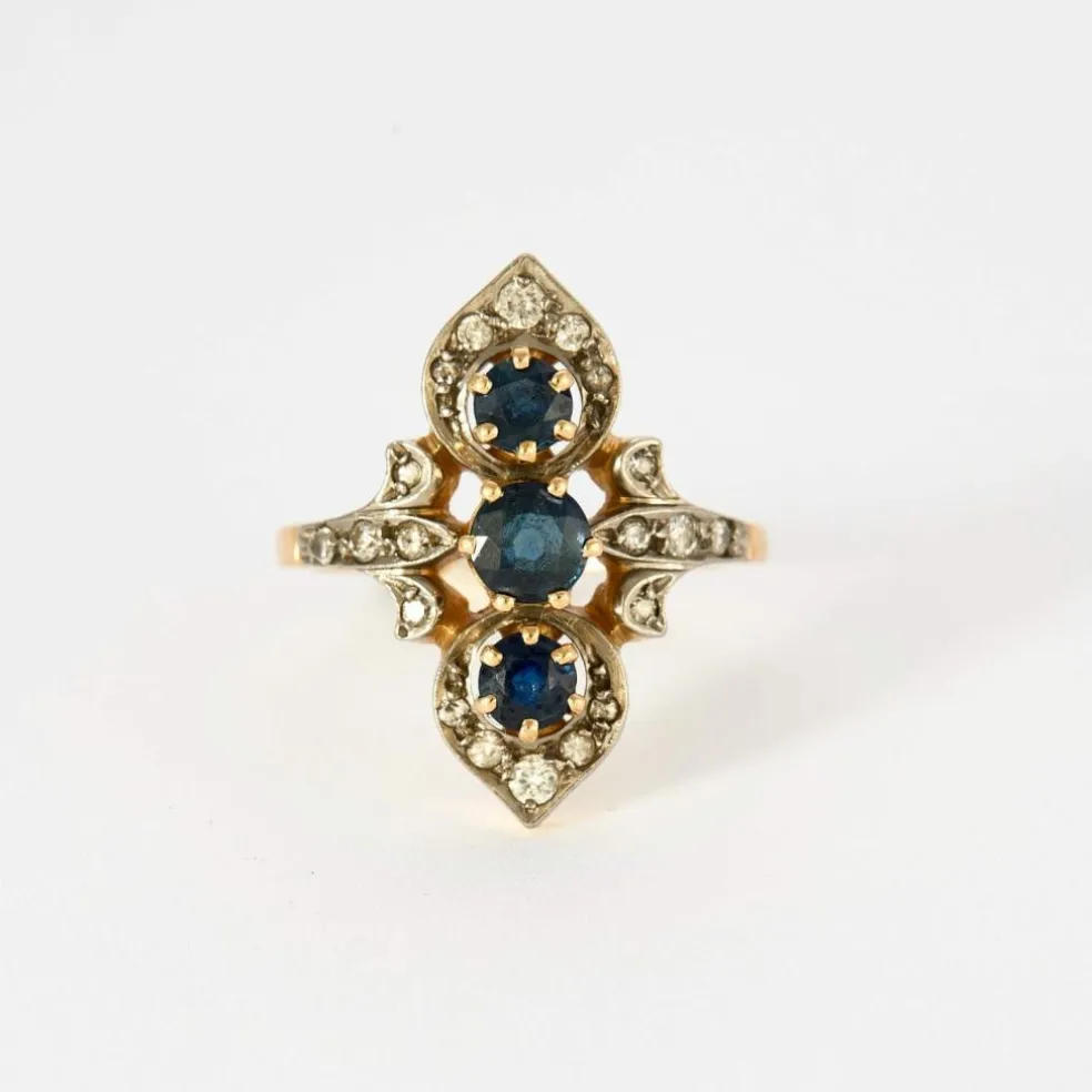 Bague deux ors rose et blanc, saphir et diamants