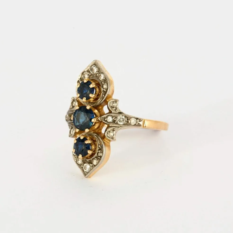 Bague deux ors rose et blanc, saphir et diamants