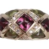 Bague diamant avec tourmaline verte et rose